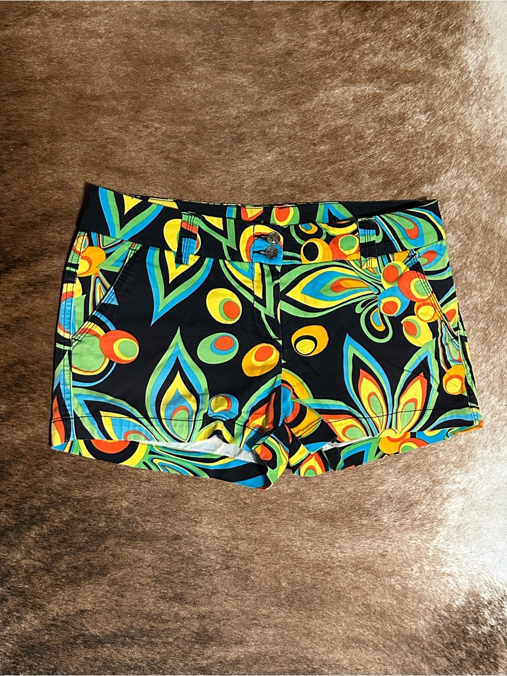Loudmouth Shagadelic Black Mini Shorts with Vivid Psychedelic Pattern